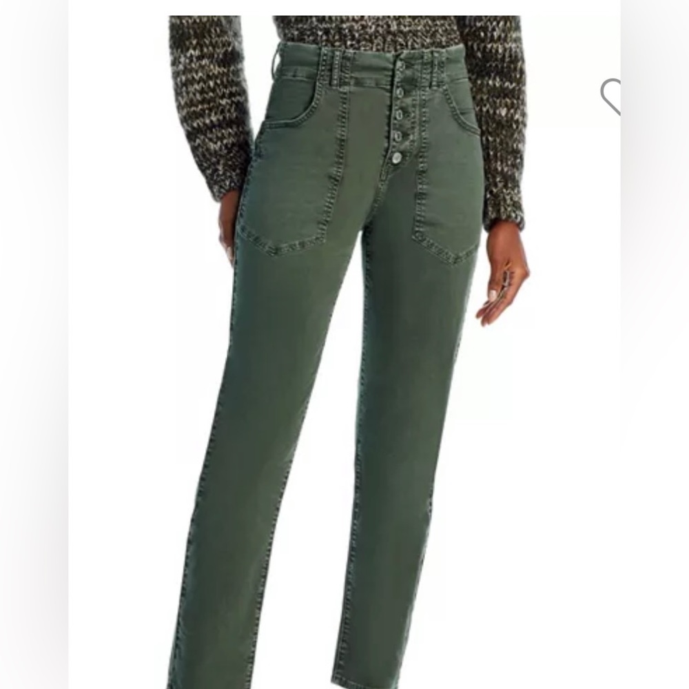 Veronica Beard NWT Forest Green Cargo Raw Hem High Waist Button Up Denim Size 24